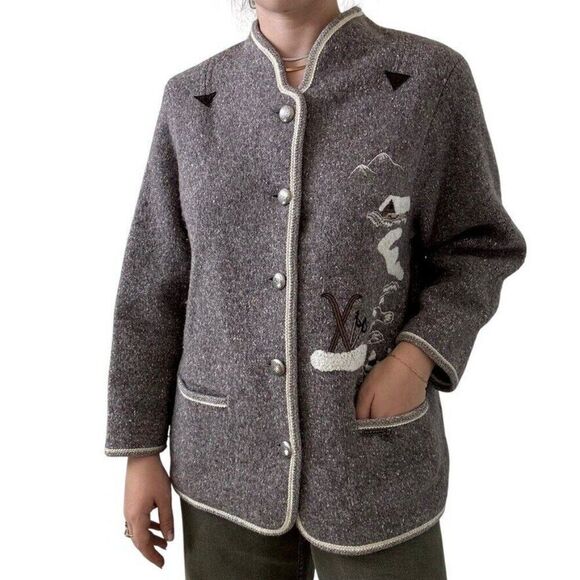 Vintage Womens Stapf Sportswear Tyrol Austrian Boiled Wool Ski Cardigan Sz M - Picture 6 of 8